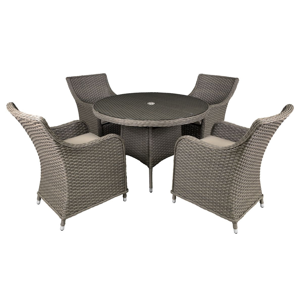 Dellonda Chester Rattan Wicker Outdoor Dining Set with Tempered Glass Tabletop 5pc