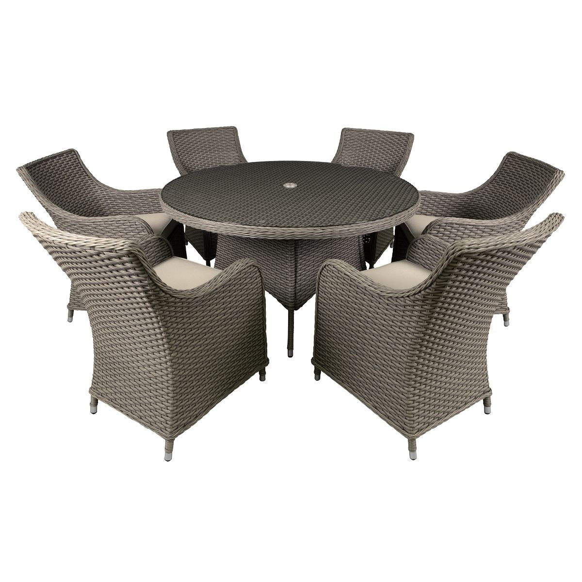 Dellonda Chester Rattan Wicker Outdoor Dining Set with Tempered Glass Tabletop 7pc