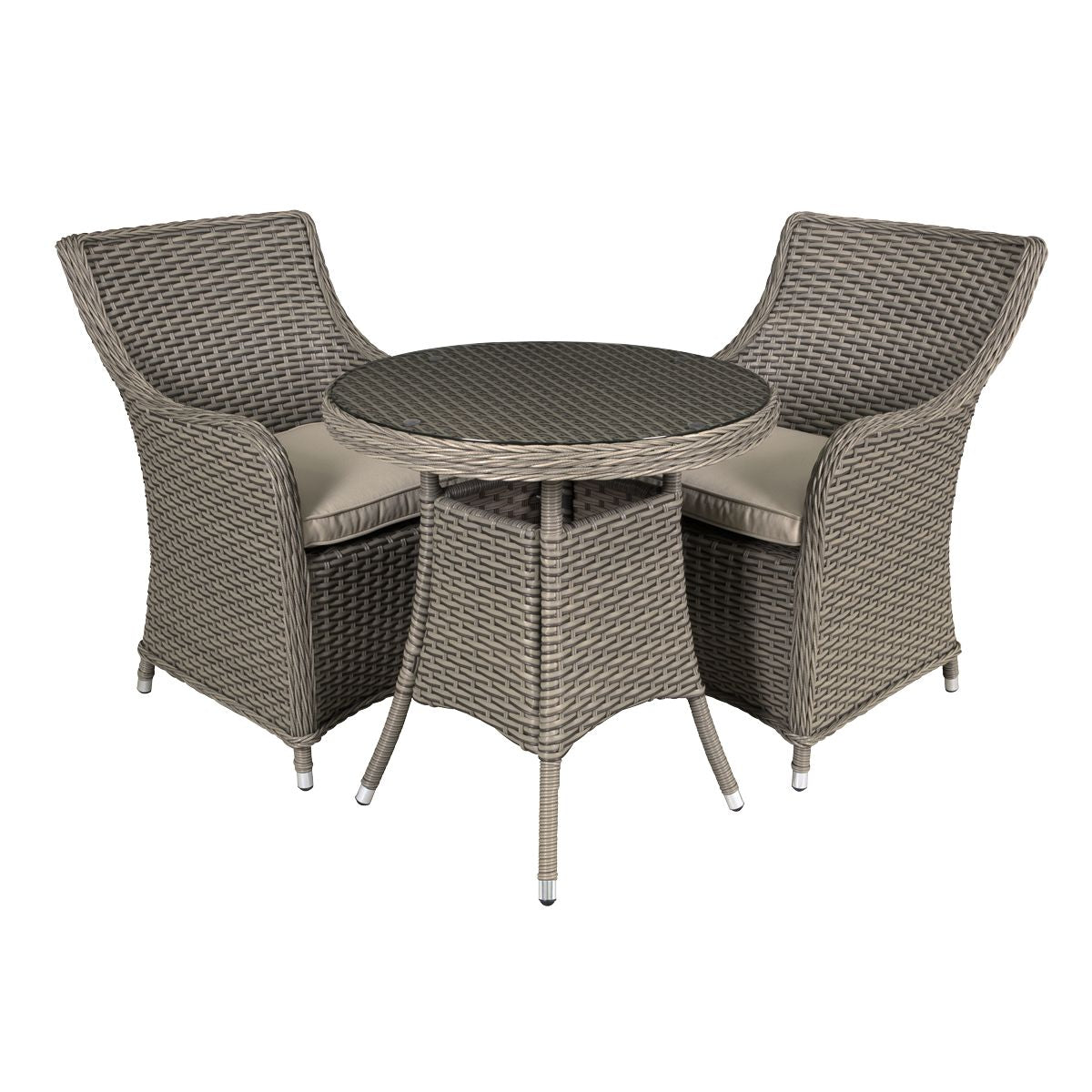 Dellonda Chester Rattan Wicker Outdoor Dining Set with Tempered Glass Tabletop 3pc