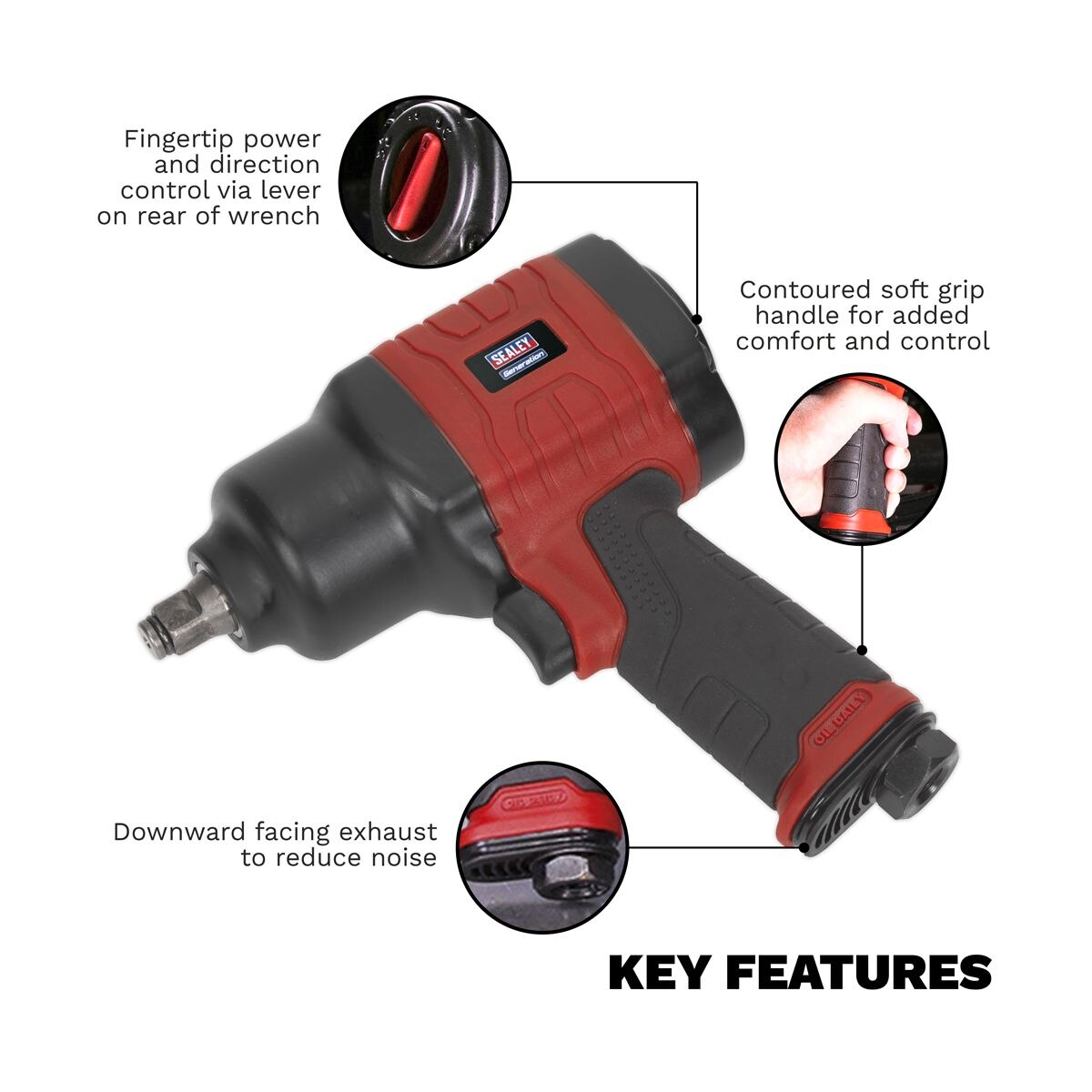 Sealey Generation Composite Twin Hammer Air Impact Wrench 1/2"Sq Drive - Image 4