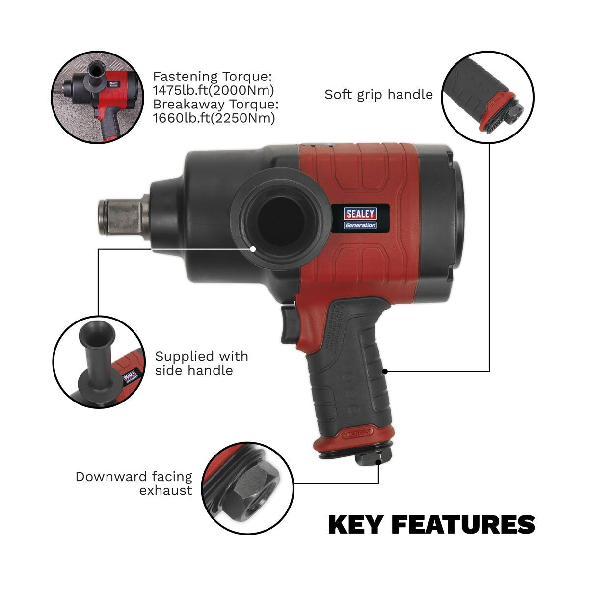 Sealey Generation Composite Twin Hammer Air Impact Wrench 1"Sq Drive - Image 2