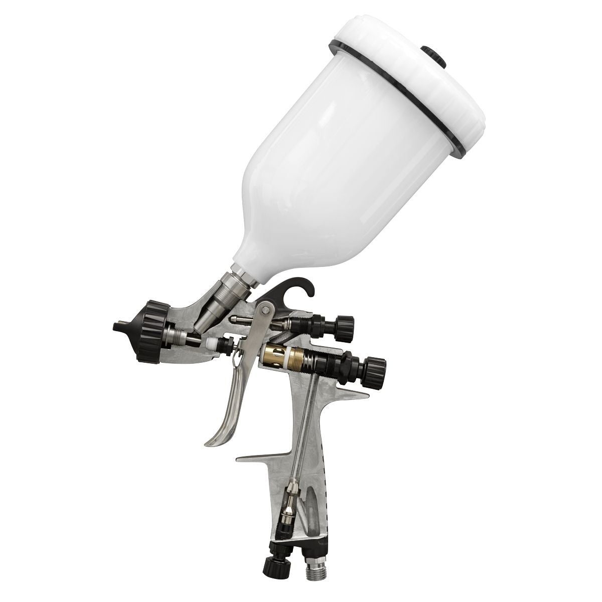 Sealey Premier Professional HVLP Gravity Feed Spray Gun 1.3mm Set-Up - Image 3