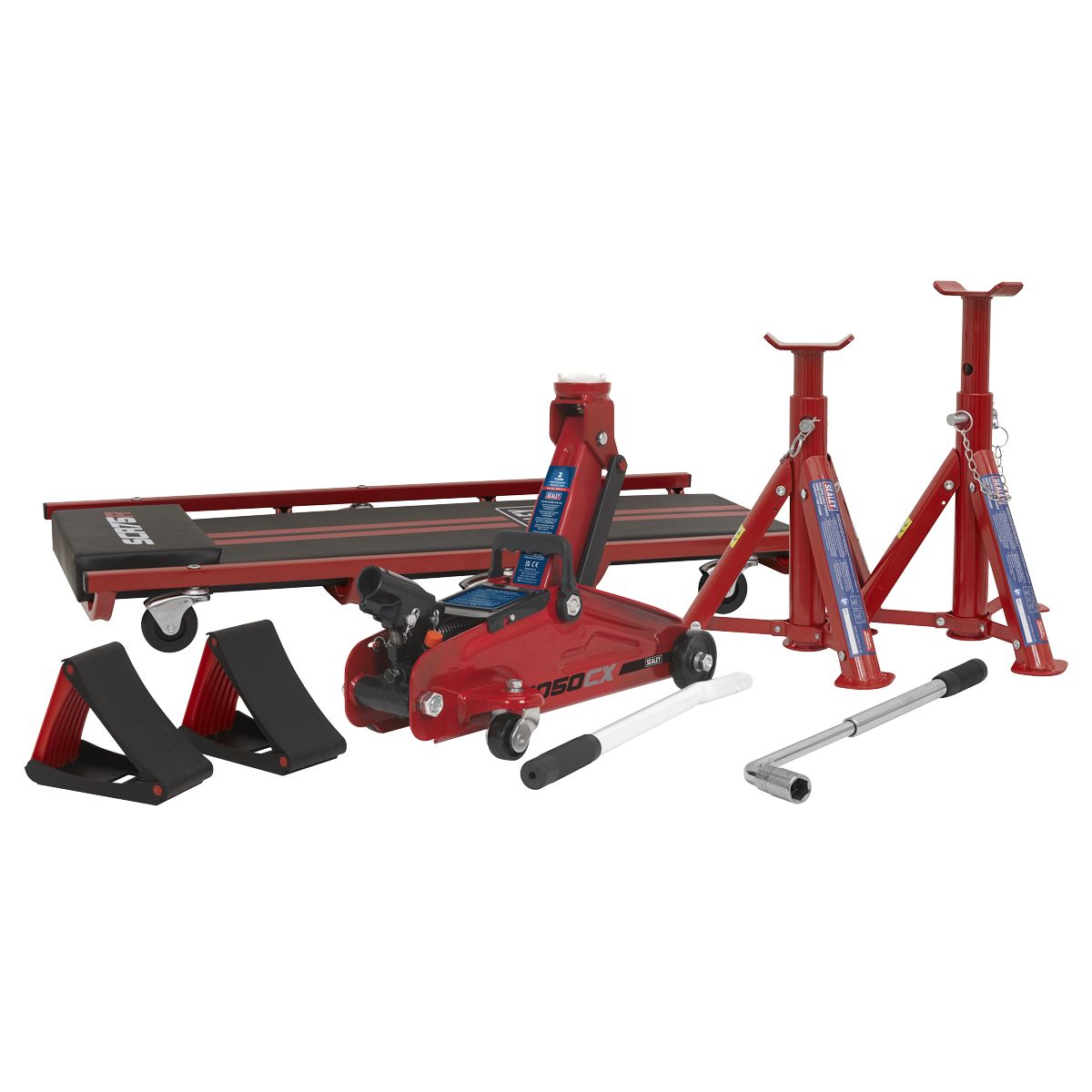 Sealey Lifting Kit (Inc Jack, Axle Stands, Creeper, Chocks & Wrench) 5pc - 2 Tonne - Image 1