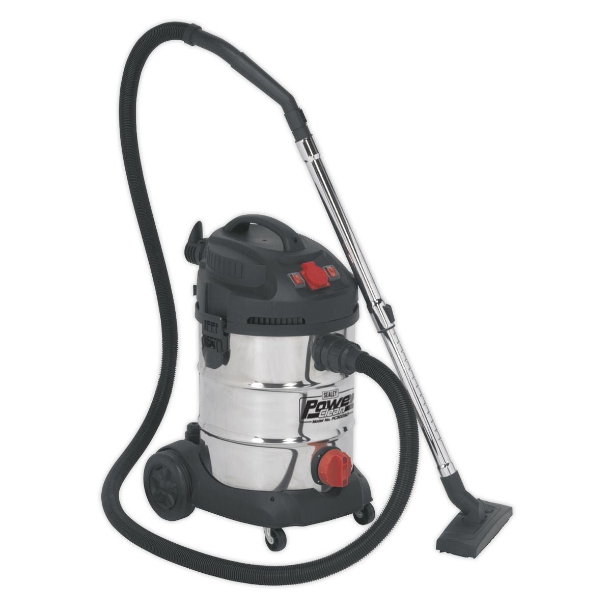 Sealey Industrial Vacuum Cleaner Stainless Steel Drum Auto Start 30L 1400W/230V - Image 1