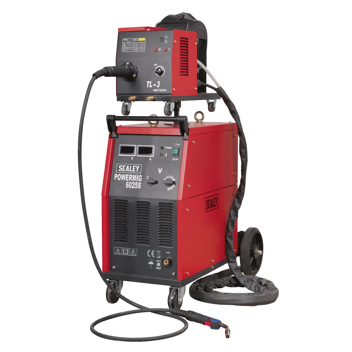 Sealey Professional MIG Welder with Binzel Euro Torch & Portable Wire Drive 250A 415V 3ph - Image 1