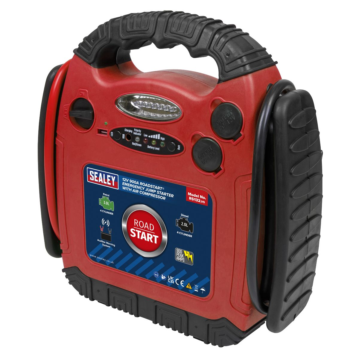 Sealey RoadStart 12V Emergency Jump Starter with Air Compressor 900 Peak Amps - Image 2