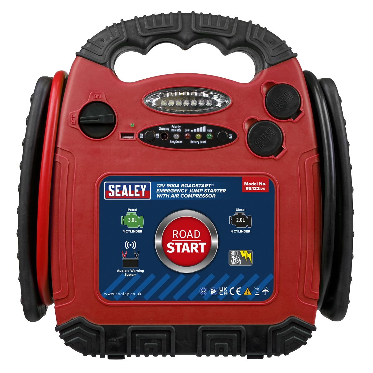 Sealey RoadStart 12V Emergency Jump Starter with Air Compressor 900 Peak Amps - Image 8