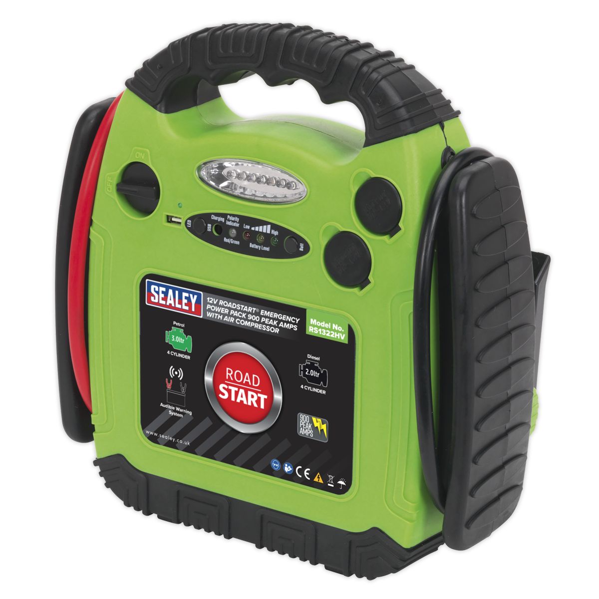 Sealey RoadStart 12V Emergency Jump Starter with Air Compressor 900 Peak Amps - Image 2