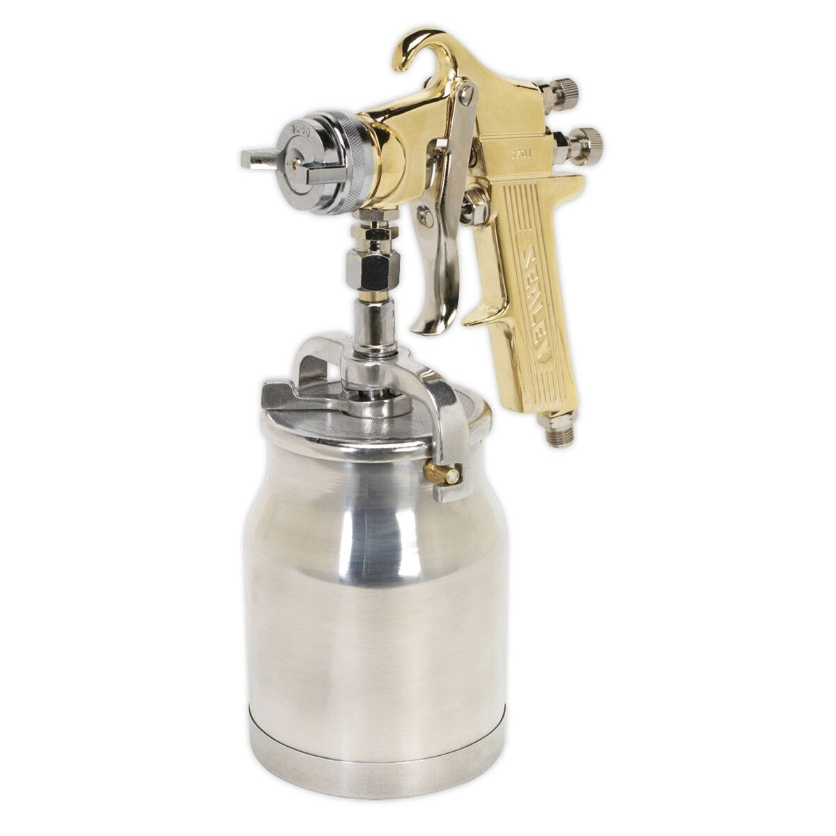 Sealey Workshop Gold Series Suction Feed Spray Gun 1.8mm Set-Up - Image 1