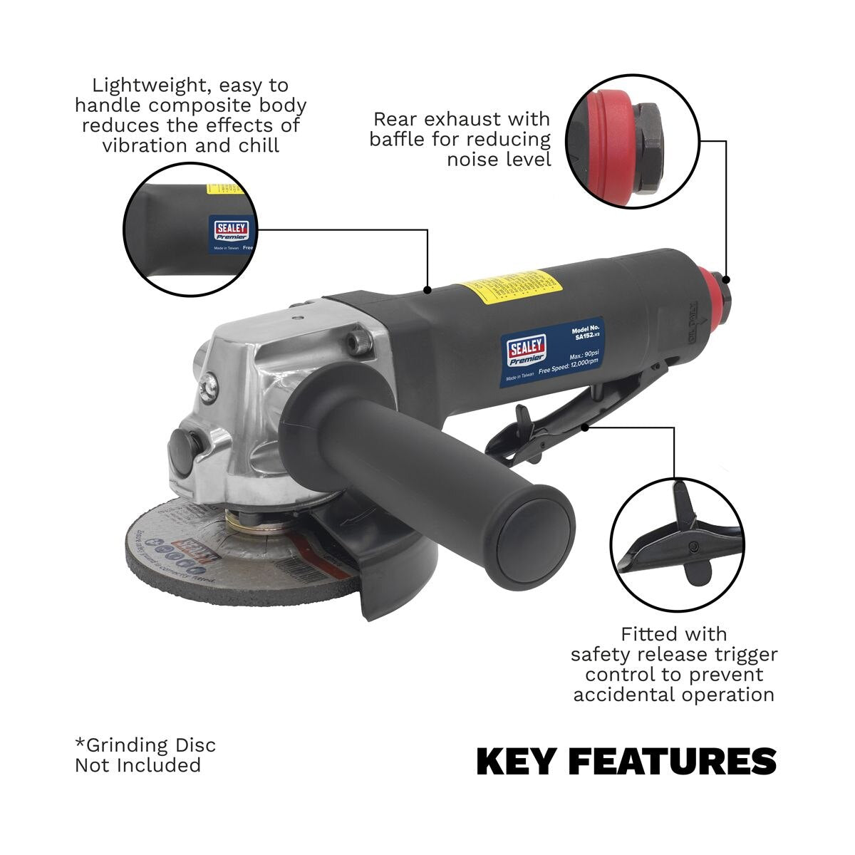 Sealey Premier Composite Air Angle Grinder 100mm - Image 2