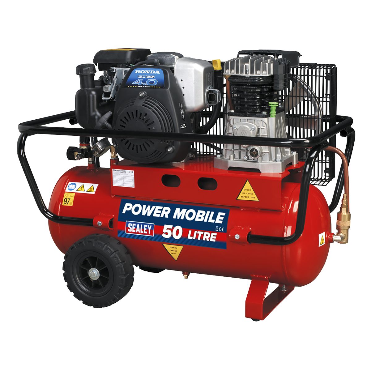 Sealey 50L Belt Drive Air Compressor with Petrol Engine 4hp - Image 1