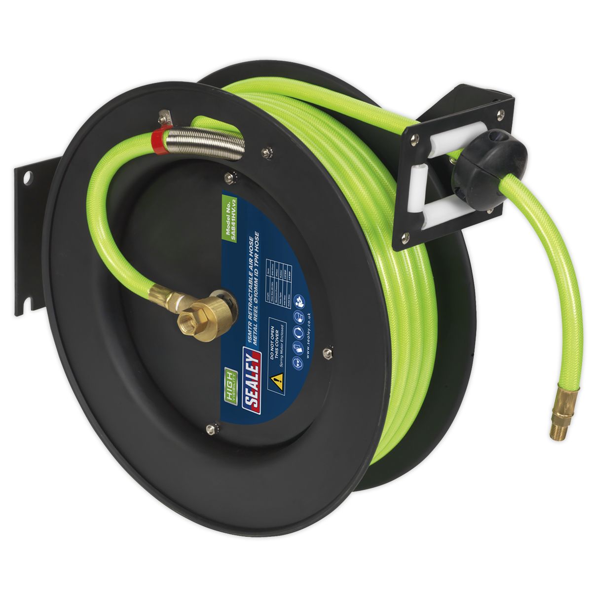 Sealey 15m Retractable High-Visibility TPR Air Hose with Metal Reel 10mm ID - Image 1