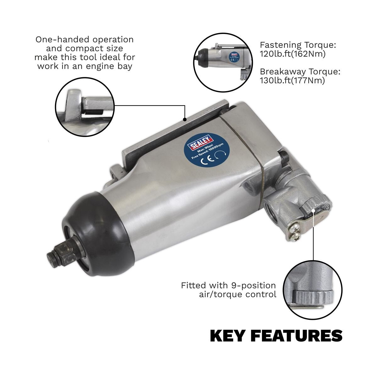 Sealey Butterfly Air Impact Wrench 3/8"Sq Drive - Image 3