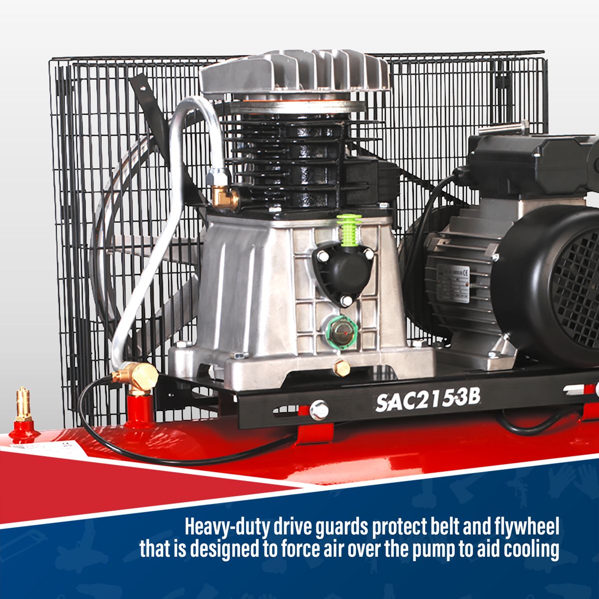 Sealey 150L Belt Drive Air Compressor with Cast Cylinders 3hp - Image 4