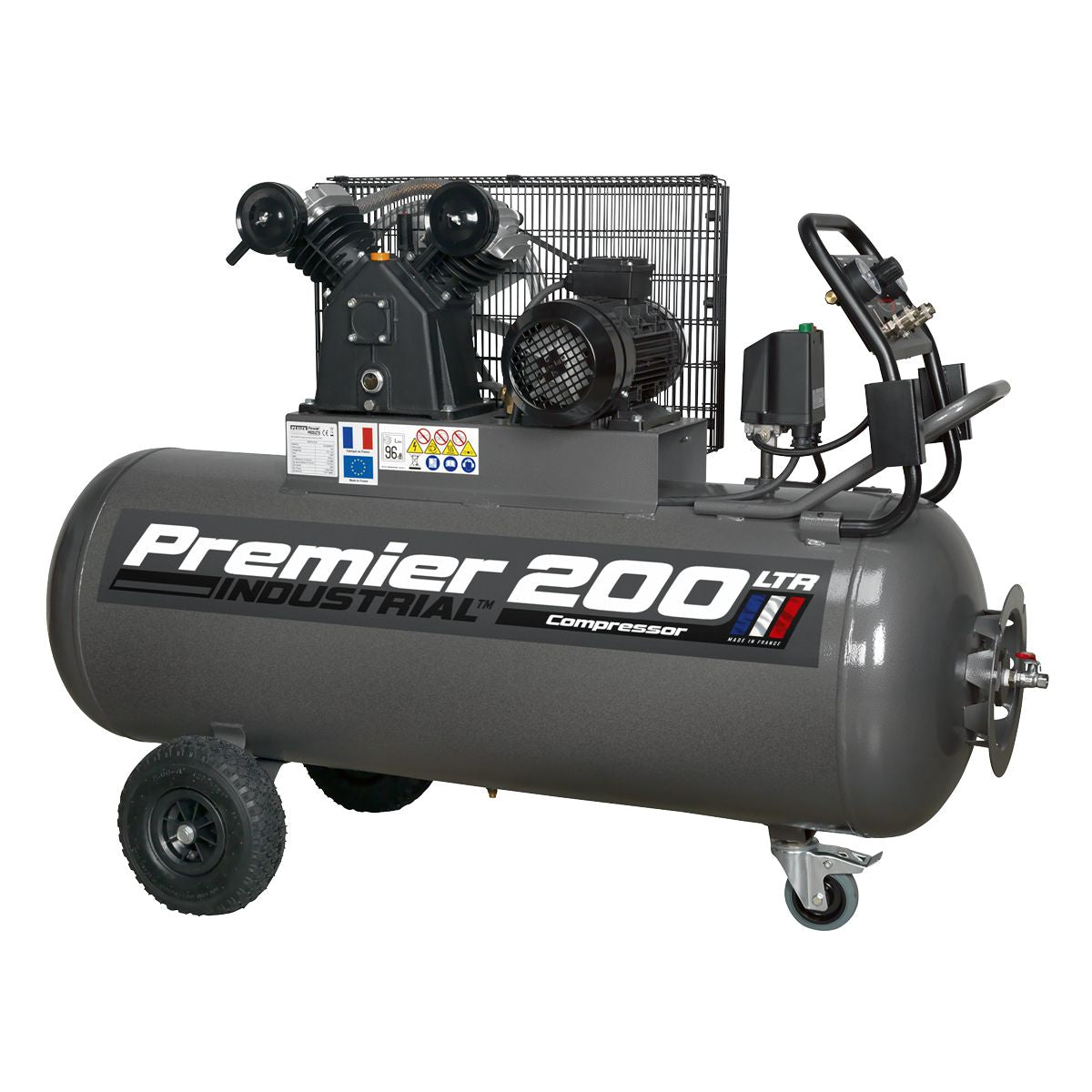 Sealey Premier 200L Belt Drive Air Compressor with Front Control Panel 3hp 415V 3ph - Image 1