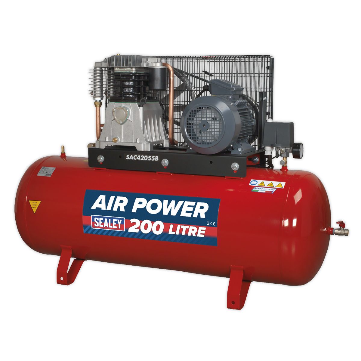 Sealey 200L Belt Drive Air Compressor with Cast Cylinders 5.5hp 3ph 2-Stage - Image 1