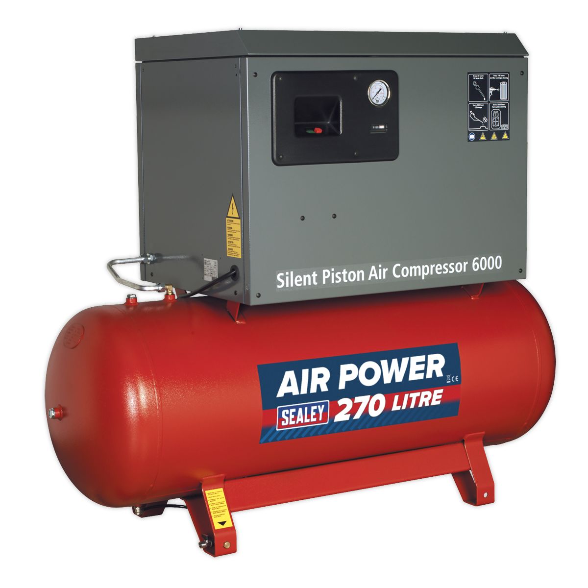 Sealey 270L Low Noise Belt Drive Air Compressor with Cast Cylinders 5.5hp 3ph 2-Stage - Image 2