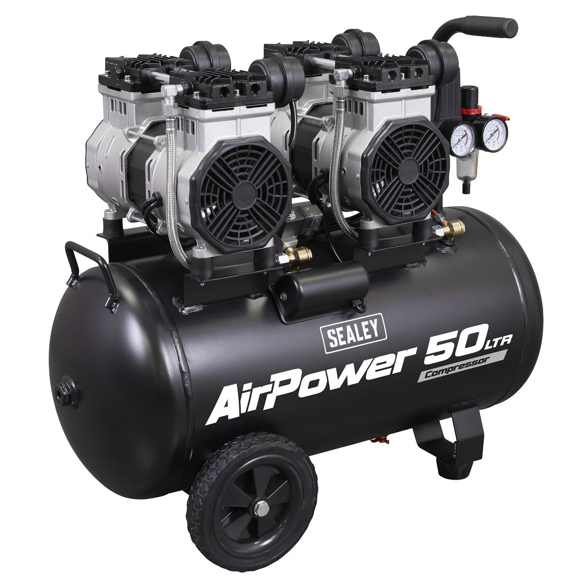 Sealey 50L Low Noise Oil Free Direct Drive Air Compressor 2 x 2hp - Image 1