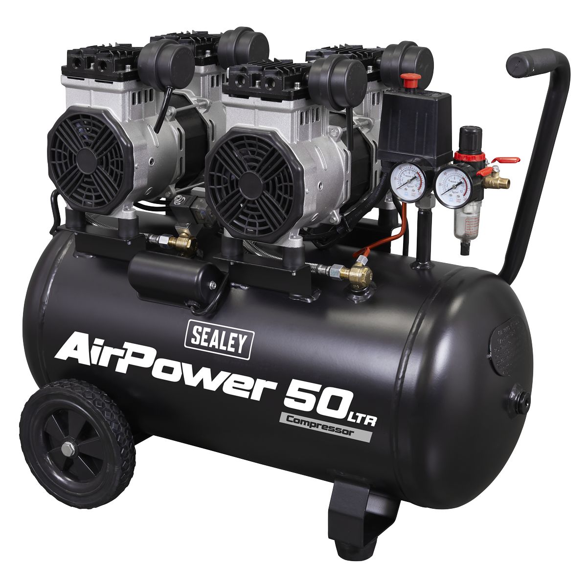 Sealey 50L Low Noise Oil Free Direct Drive Air Compressor 2 x 2hp - Image 2