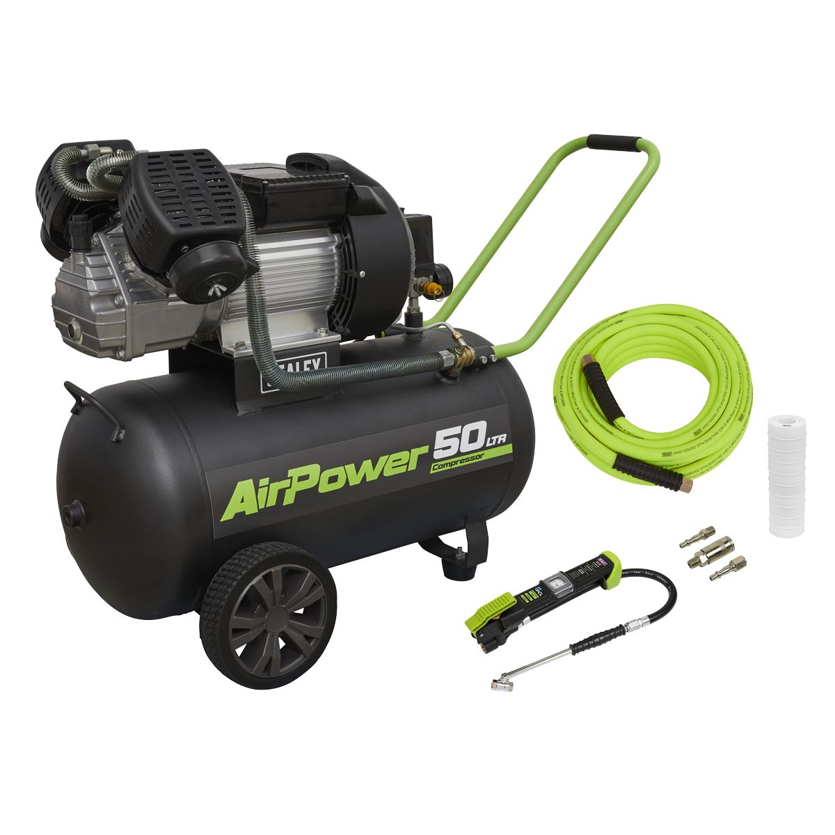 Sealey 50L V-Twin Direct Drive Air Compressor 3hp with Air Accessory Kit - Image 1