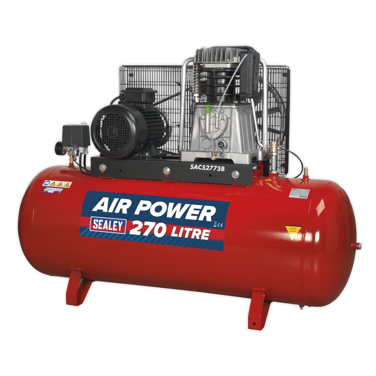 Sealey 270L Belt Drive Air Compressor with Cast Cylinders 7.5hp 3ph 2-Stage - Image 1