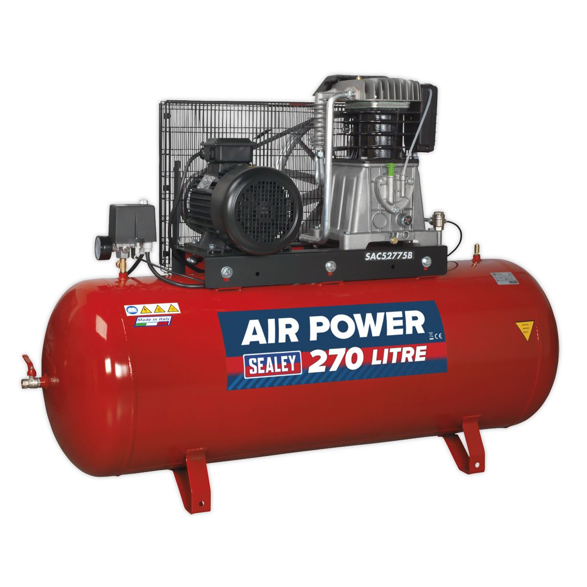 Sealey 270L Belt Drive Air Compressor with Cast Cylinders 7.5hp 3ph 2-Stage - Image 2