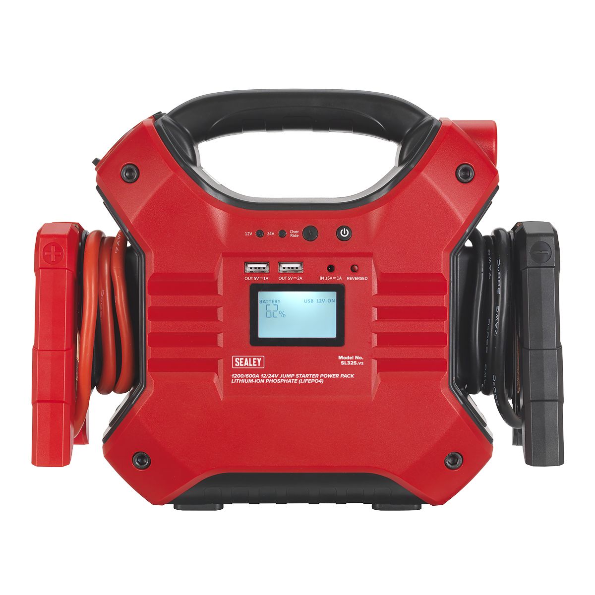 Sealey 12/24V Jump Starter Power Pack Lithium-ion Phosphate (LiFePo4) 1200/600 Peak Amps - Image 3