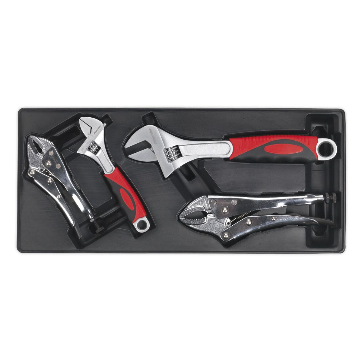 Sealey Premier Locking Pliers & Adjustable Wrench Set with Tool Tray 4pc - Image 1