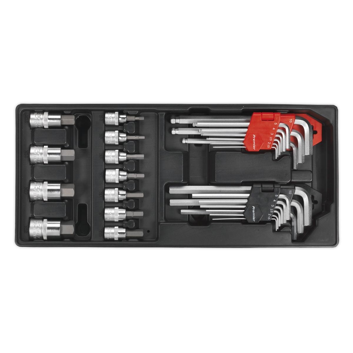 Sealey Premier Hex/Ball-End Hex Key & Socket Bit Set with Tool Tray 29pc - Image 1