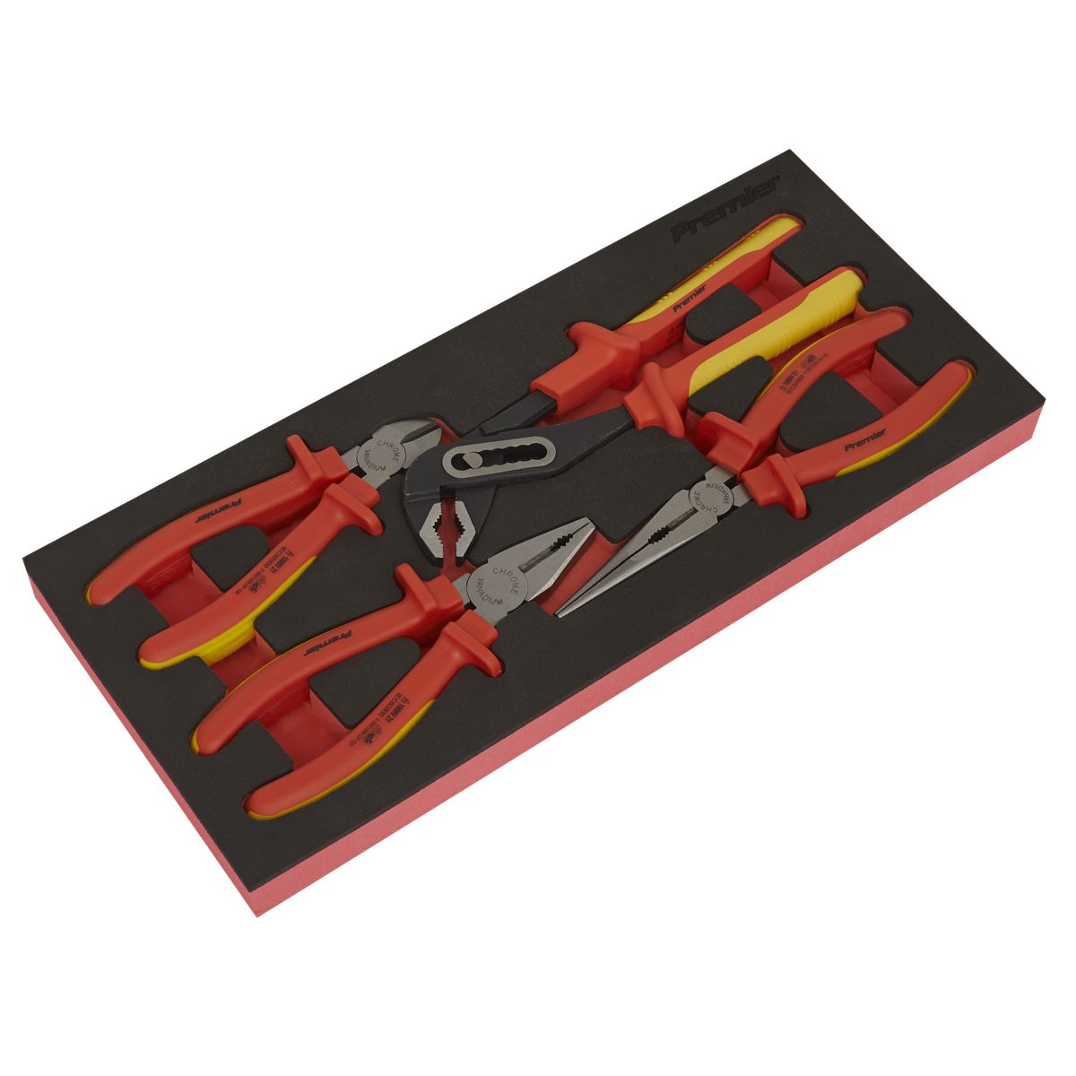 Sealey Premier Insulated Pliers Set with Tool Tray 4pc - VDE Approved - Image 1