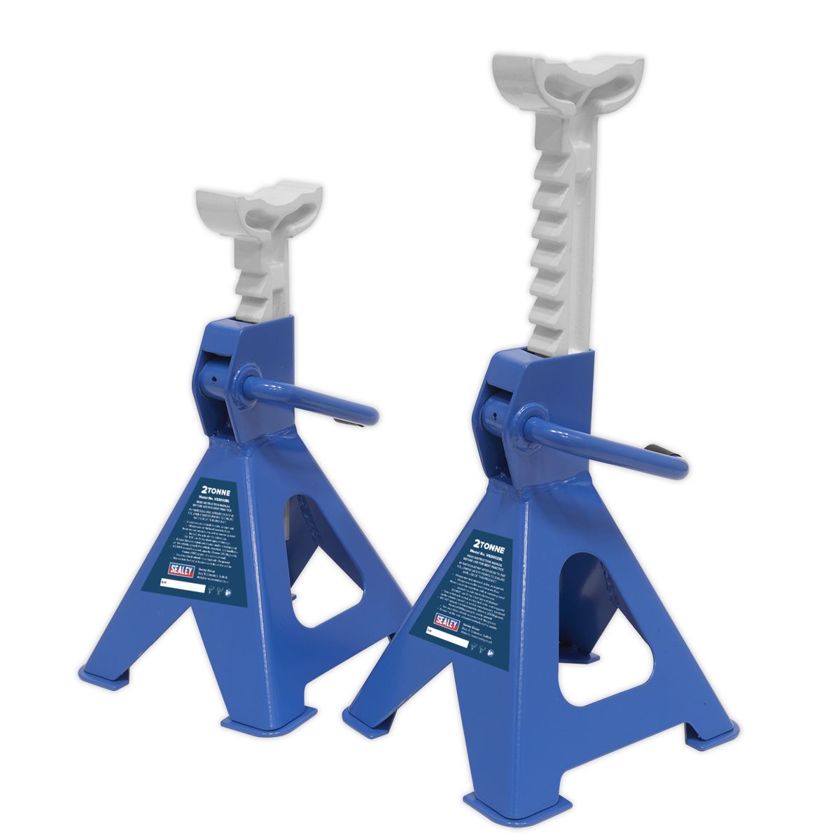 Sealey Ratchet Type Axle Stands (Pair) 2 Tonne Capacity per Stand - Blue - Image 1