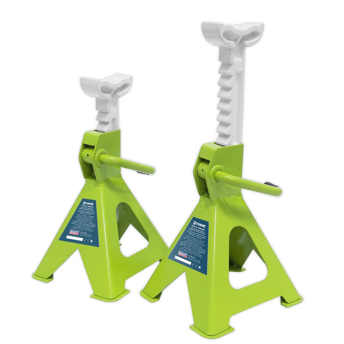 Sealey Ratchet Type Axle Stands (Pair) 2 Tonne Capacity per Stand - Hi-Vis Green - Image 1