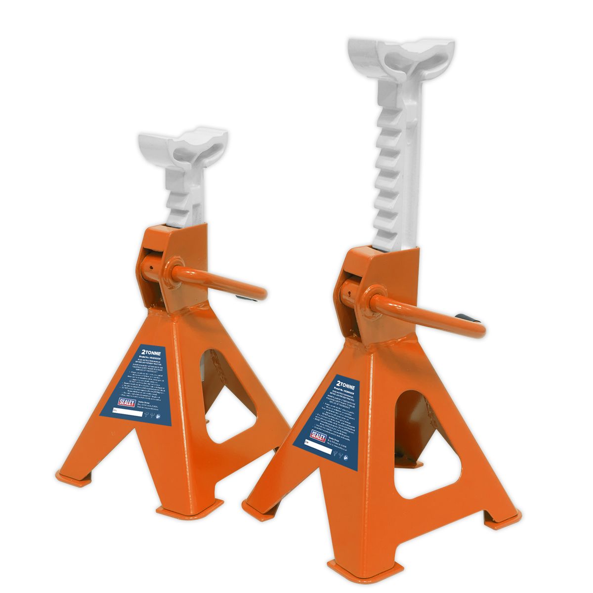 Sealey Ratchet Type Axle Stands (Pair) 2 Tonne Capacity per Stand - Orange - Image 1