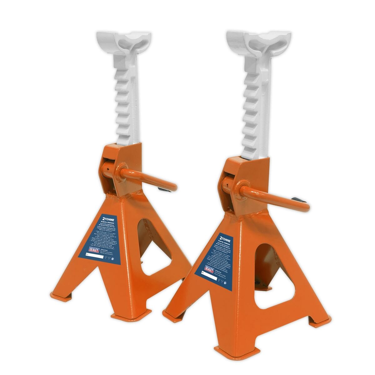 Sealey Ratchet Type Axle Stands (Pair) 2 Tonne Capacity per Stand - Orange - Image 2