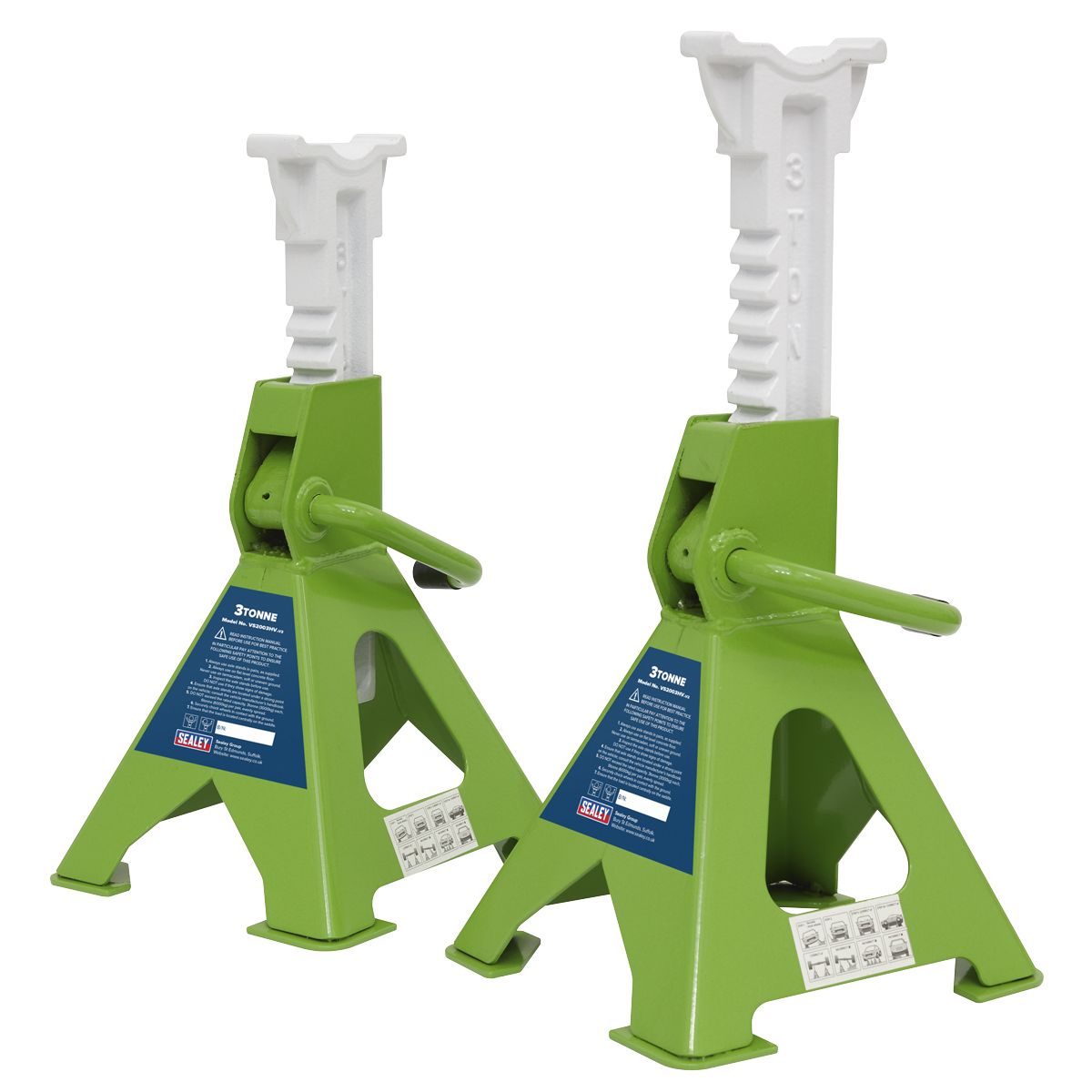 Sealey Ratchet Type Axle Stands (Pair) 3 Tonne Capacity per Stand - Hi-Vis Green - Image 1