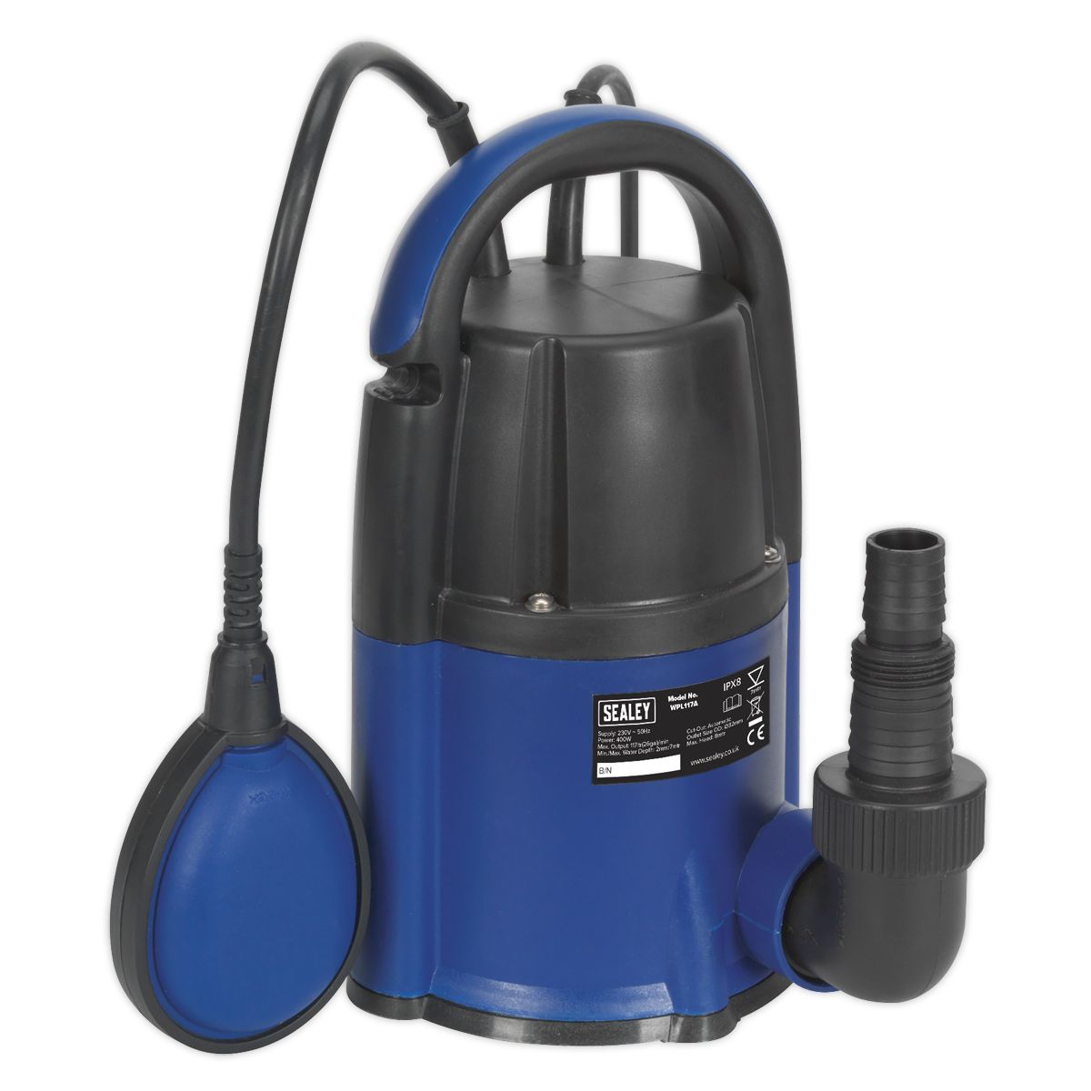 Sealey Submersible Water Pump Automatic Low Level 2mm 117L/min 230V - Image 1