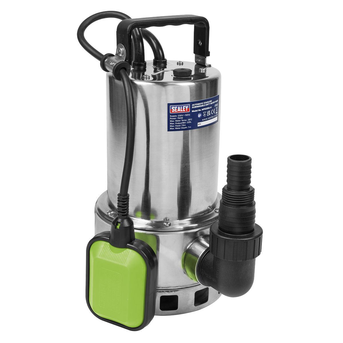 Sealey Submersible Stainless Water Pump Automatic Dirty Water 225L/min 230V - Image 1