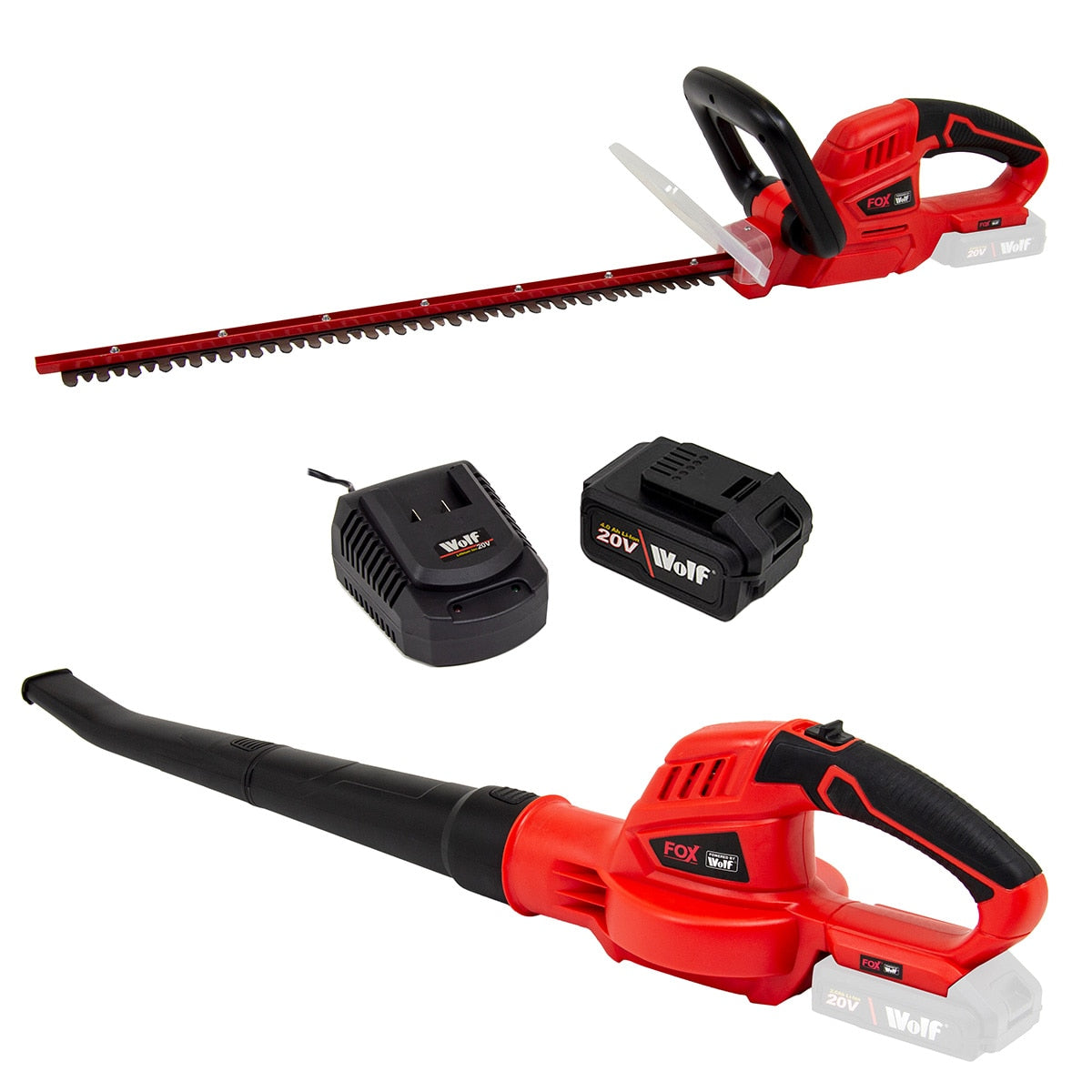 Fox Cordless 52cm Hedge Trimmer with 20V 4Ah Battery & Charger & Blower - Image 1