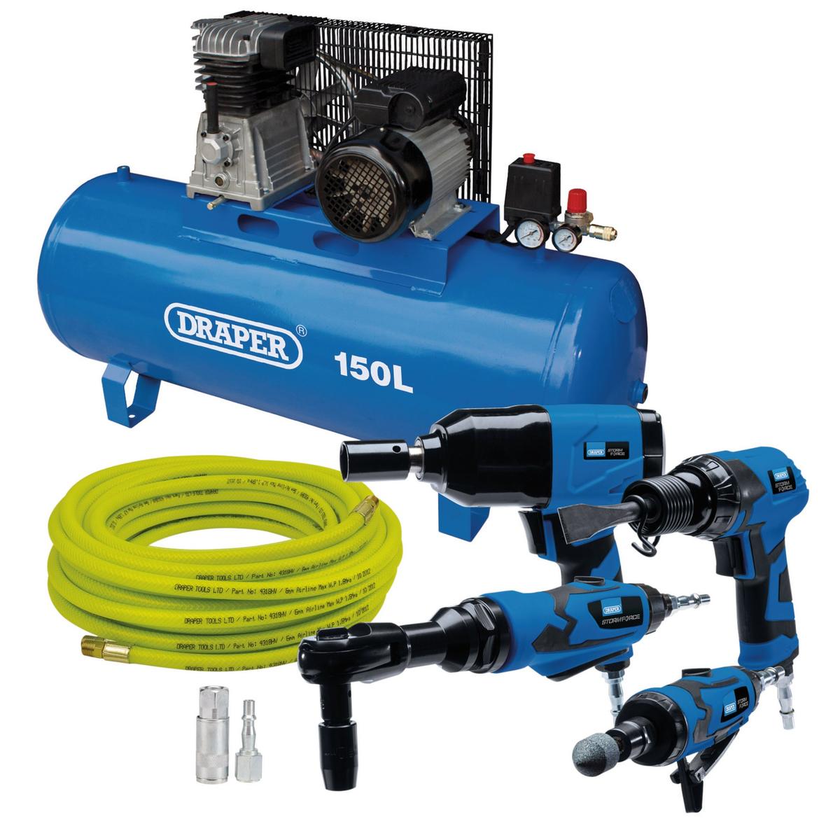 Draper Compressor & Air Tool Kit, 150L - Image 1