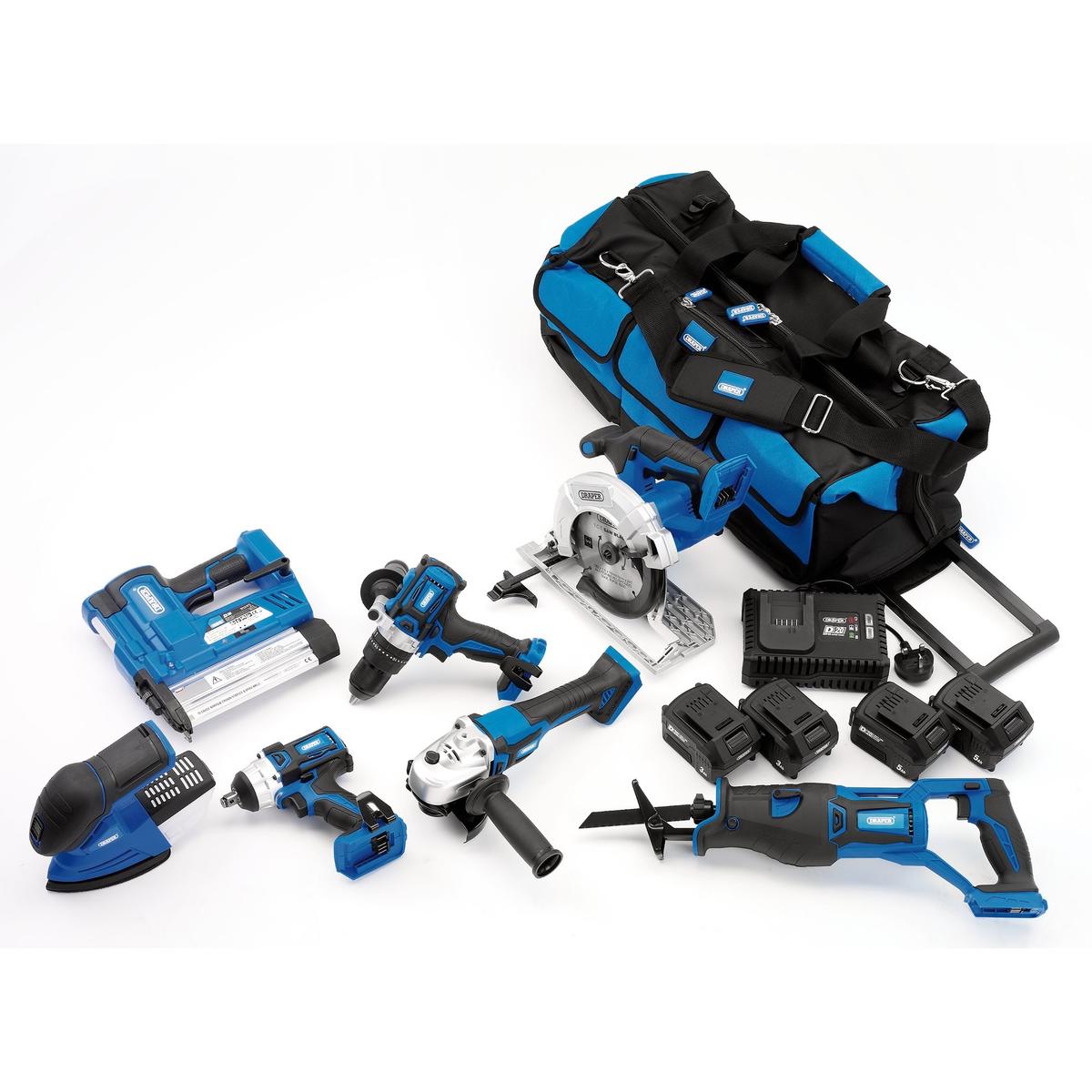 Draper D20 20V Jumbo Kit with 2 x Batteries, Charger & Tool Bag - Image 1