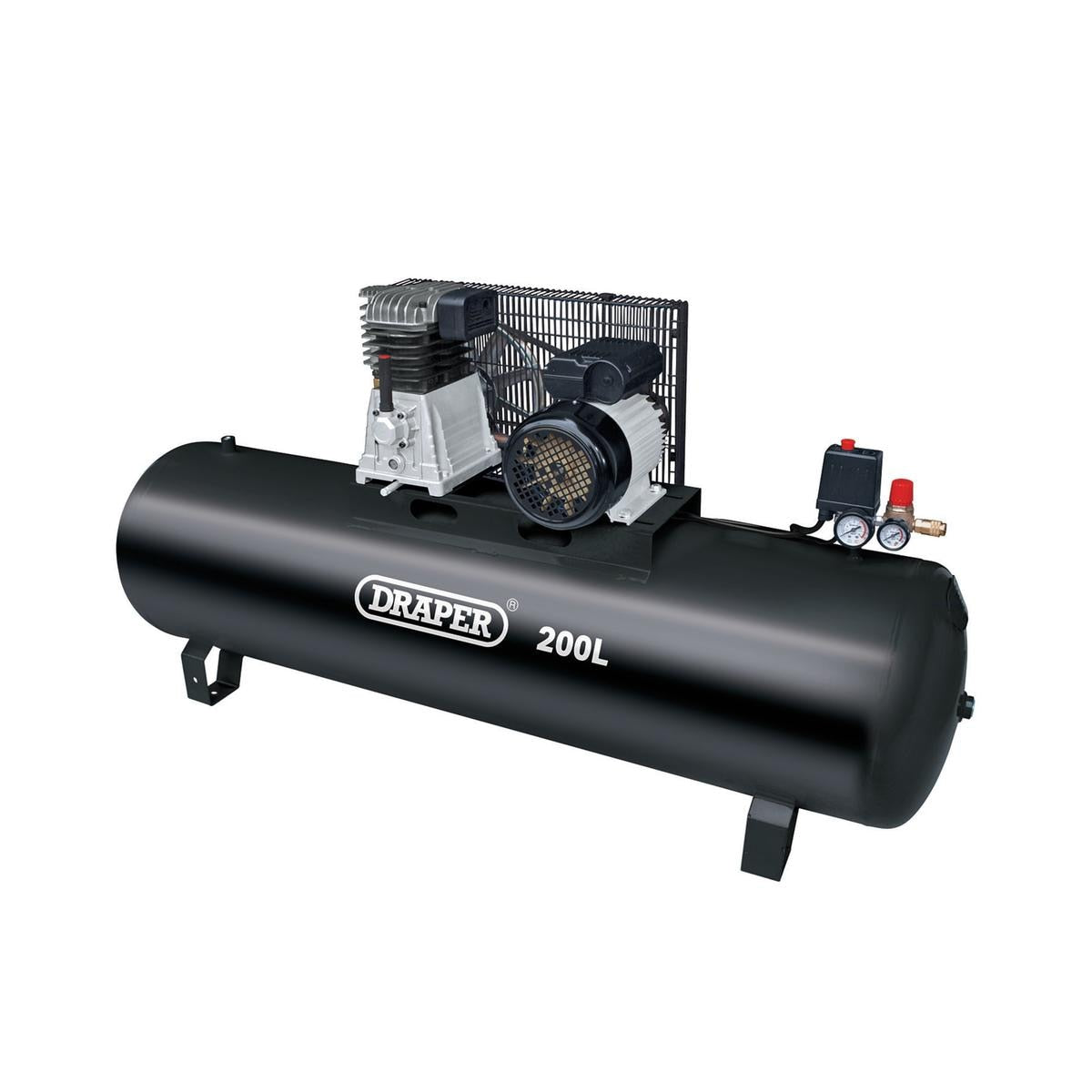 Draper 200L Belt-Driven Air Compressor without wheels, 2.2kW/3hp - Image 1