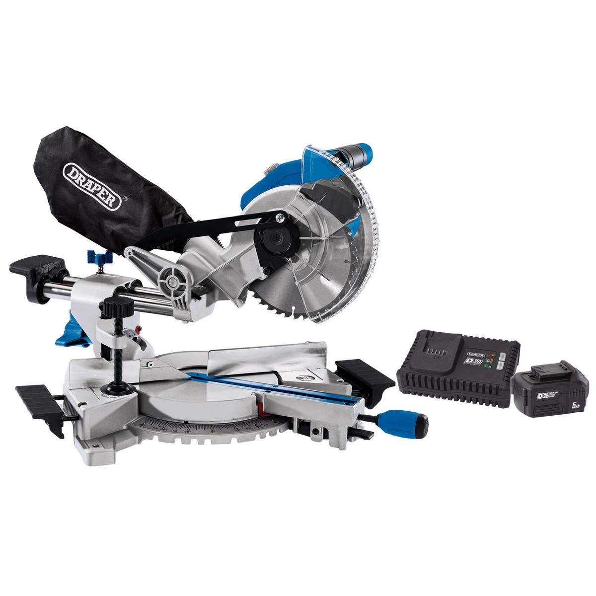 Draper D20 20V Brushless Sliding Compound Mitre Saw, 185mm w/ Battery & Fast Charger - Image 1