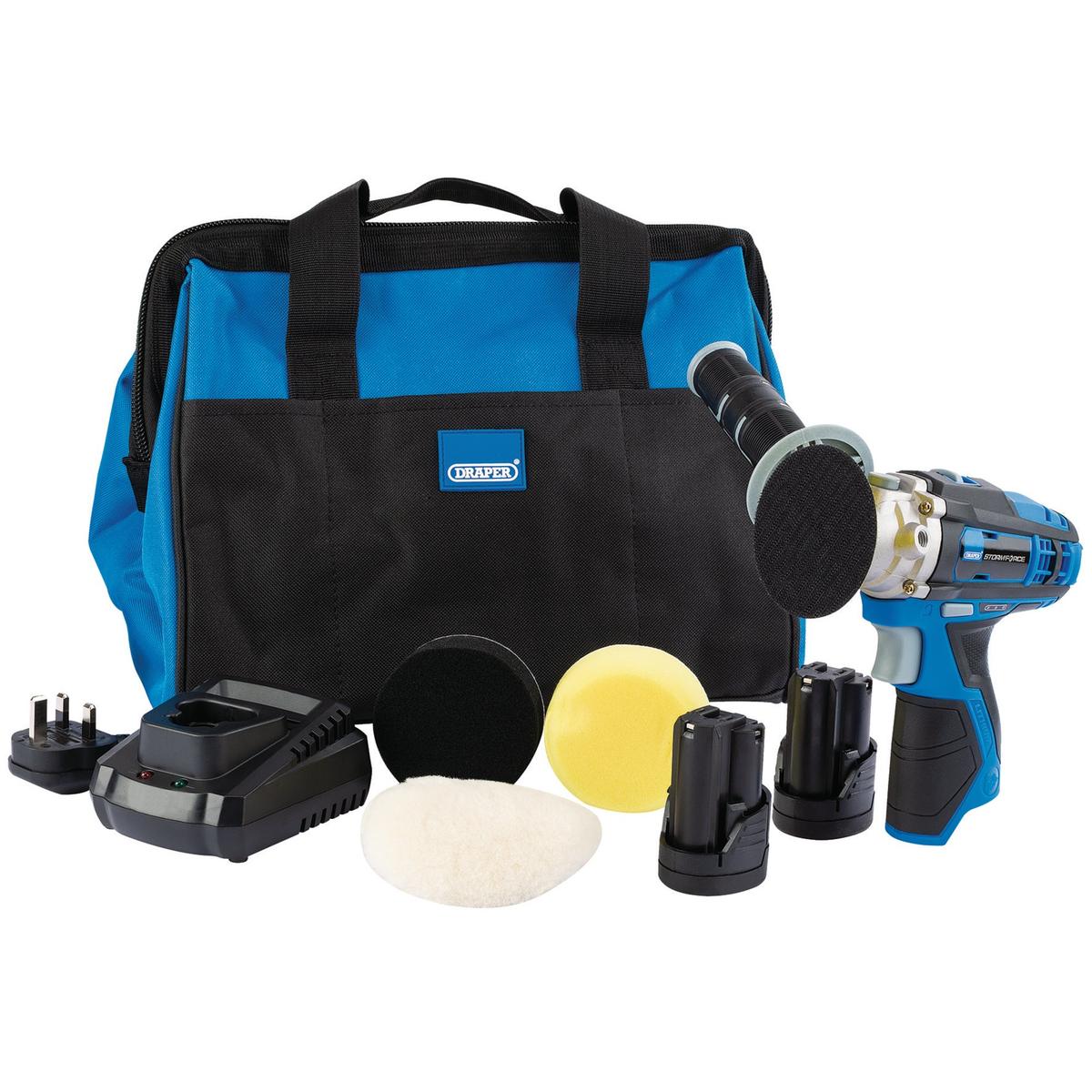 Draper Storm Force 10.8V Mini Polisher Kit w/ Batteries, Charger & Bag - Image 1