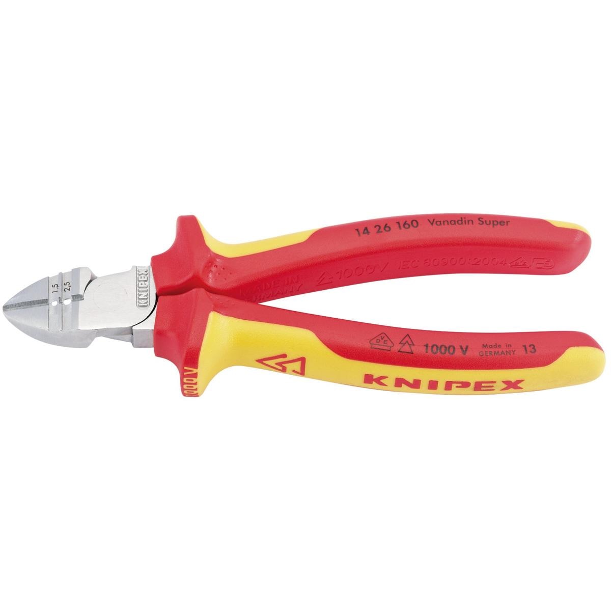 KNIPEX 14 26 160SB VDE Fully Insulated Diagonal Wire Strippers and Cutters - Image 1