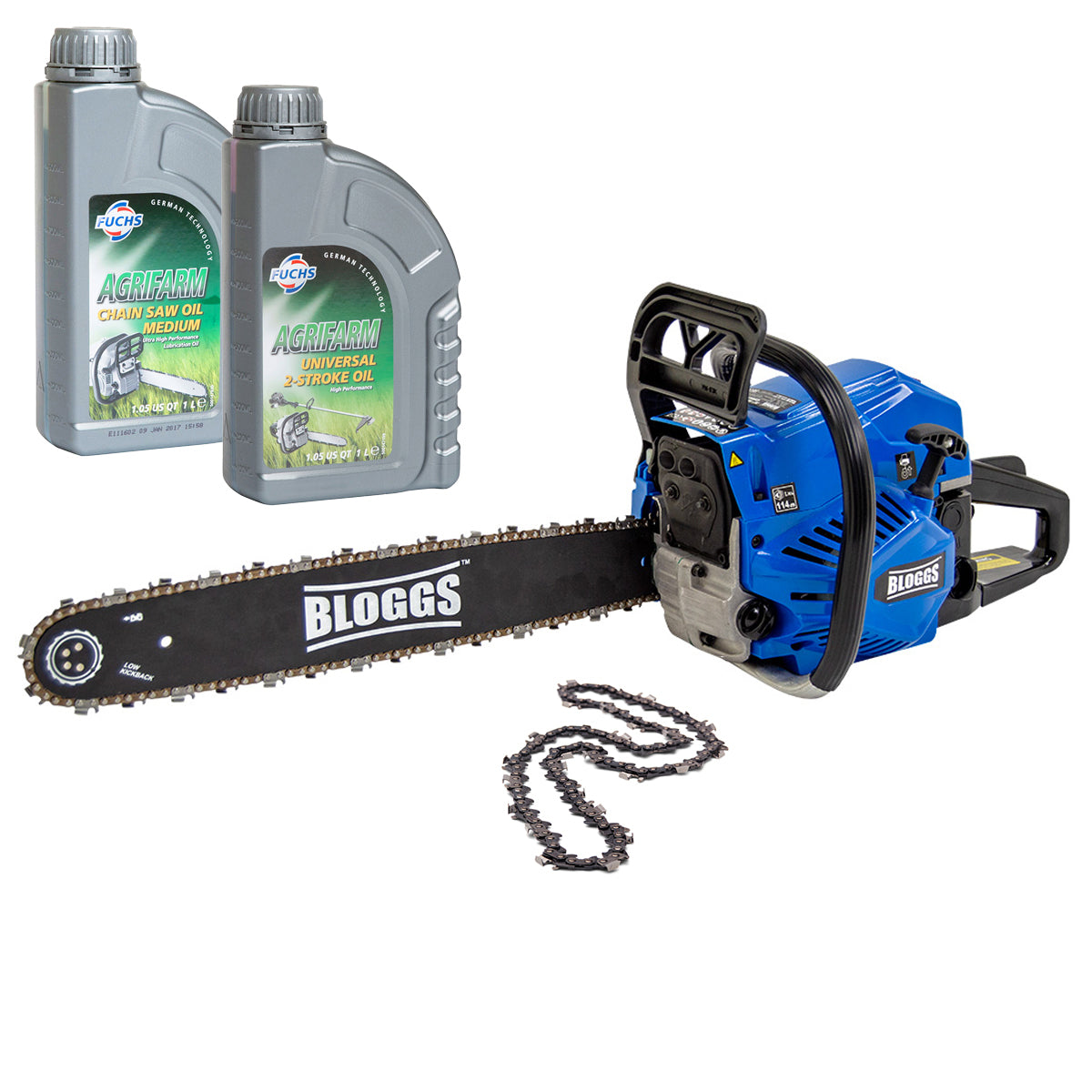 Bloggs 20" Petrol Chainsaw 58cc Easy Start + Oils & Extra Chain